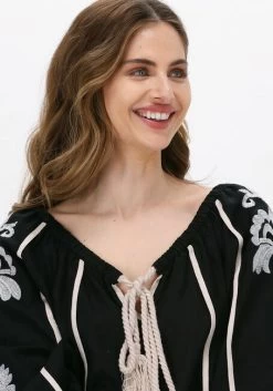 Zwarte Access Blouse Linen Blouse Ethnic Embroideries -Family Verkoop 219732 3