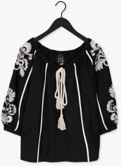 Zwarte Access Blouse Linen Blouse Ethnic Embroideries -Family Verkoop 219732 5