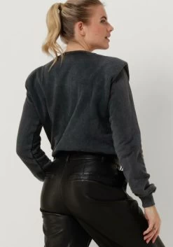 Grijze Colourful Rebel Sweater La Boheme Acid Wash Padded Shoulder Sweat