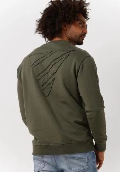 Olijf Purewhite Trui Organic Fabric Crewneck With Triangle Self Fabric Patch On Back