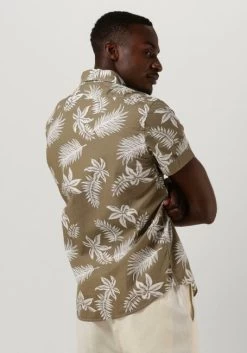 Khaki Scotch & Soda Casual Overhemd Printed + Washed Short Sleeve Poplin Shirt