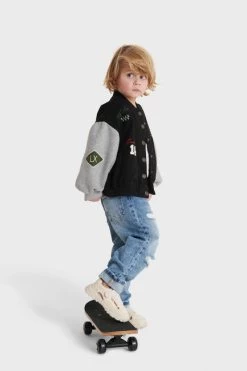 Zwarte Alix Mini Kids Knitted Sweat Bomber Jacket